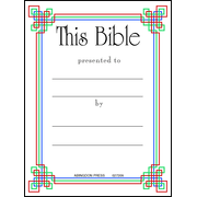 Bible Bookplate, Presented To/By, Pkg Of 15: 9780687027200